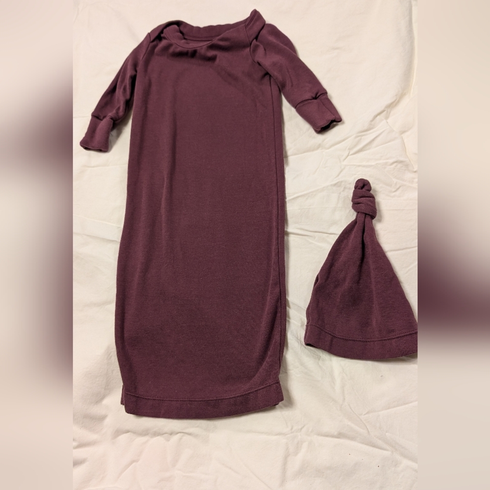 Knotted Baby Gown and Hat Set In Plum (2/$25)